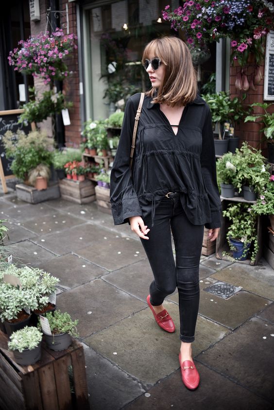 red loafers outfit