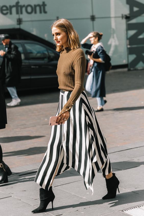 black white striped skirt outfit