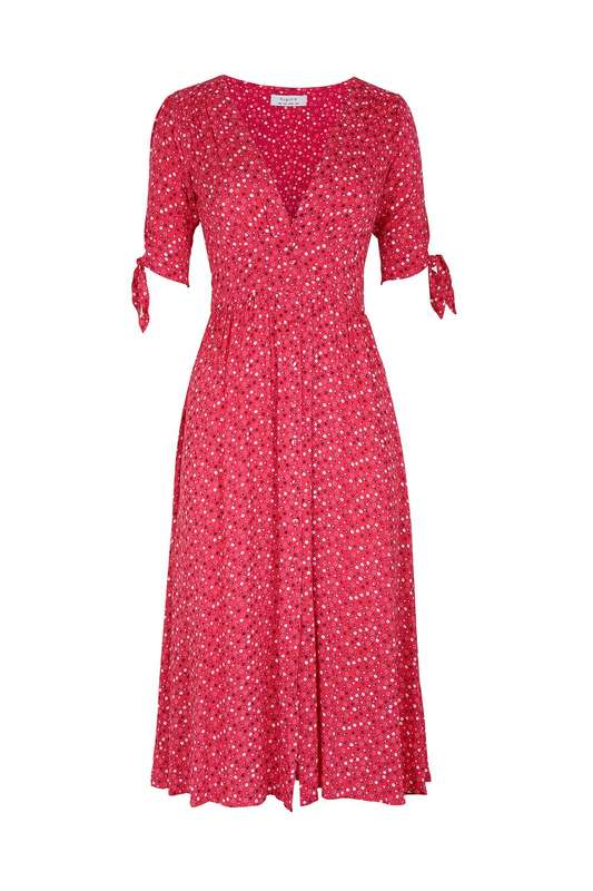 August the Label Daphne Dress Short Sleeve V neck midi Dress floral midi dress