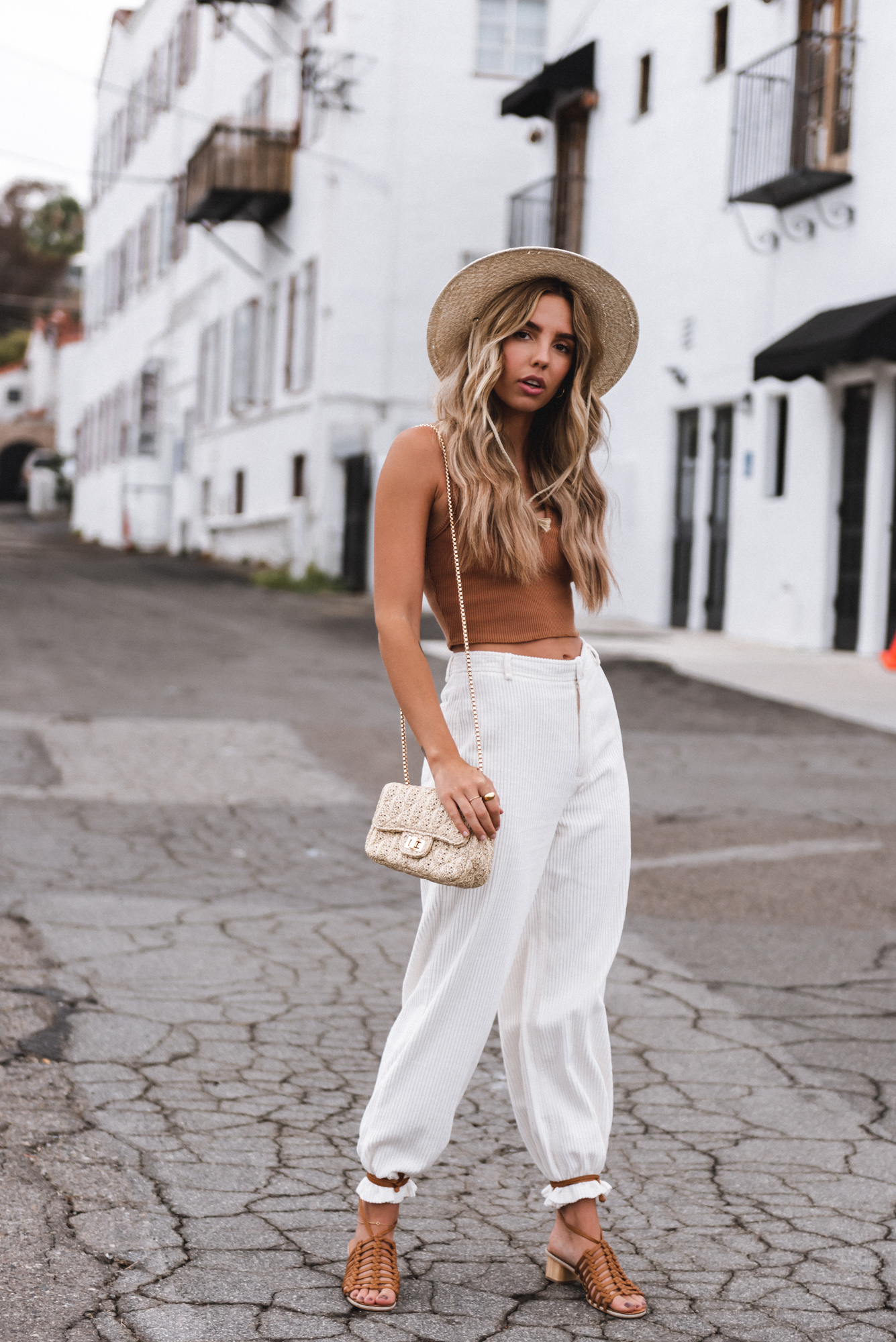 white corduroy pants outfit