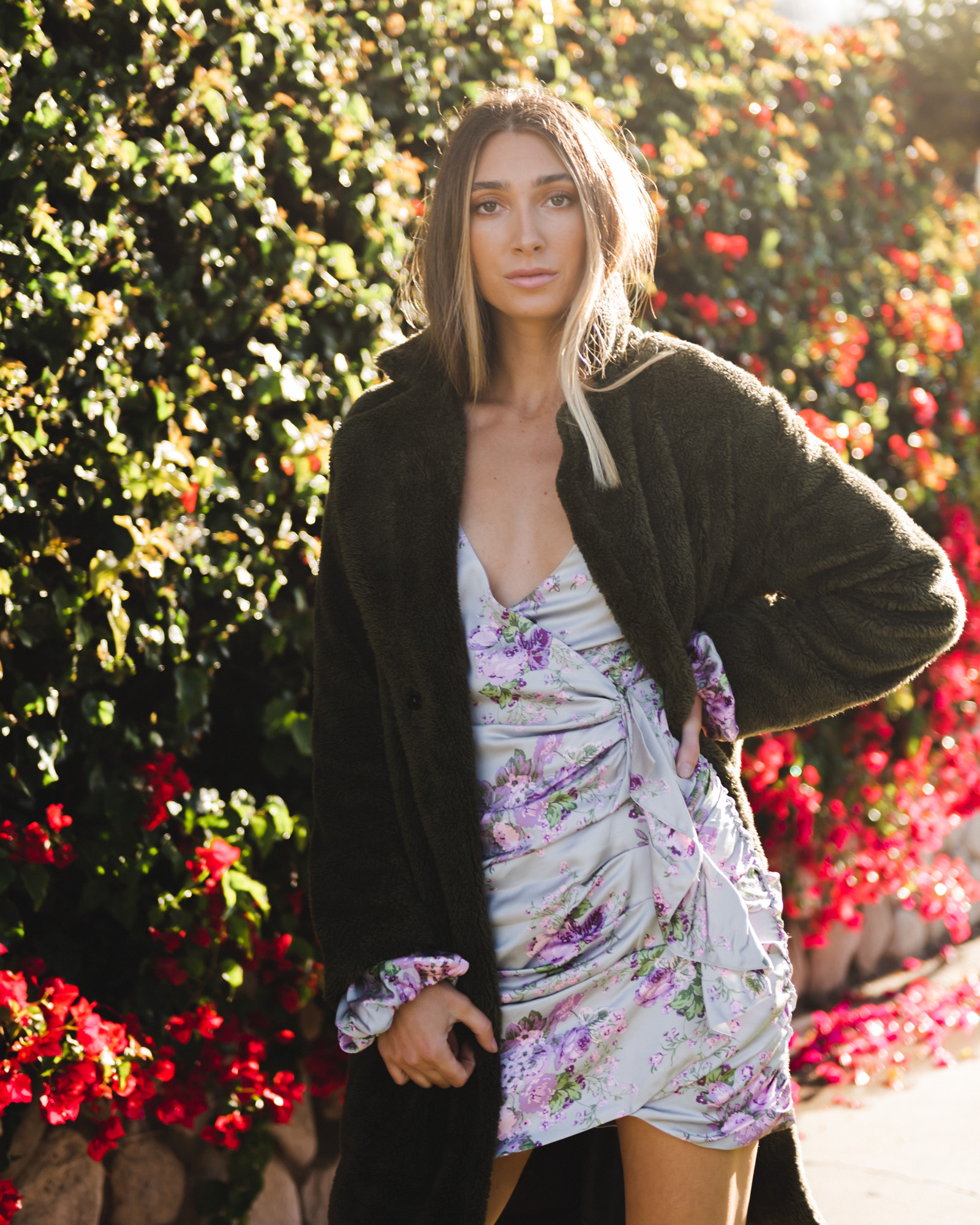 Spring Date Night Outfit Idea: Floral Long Sleeve Mini Dress