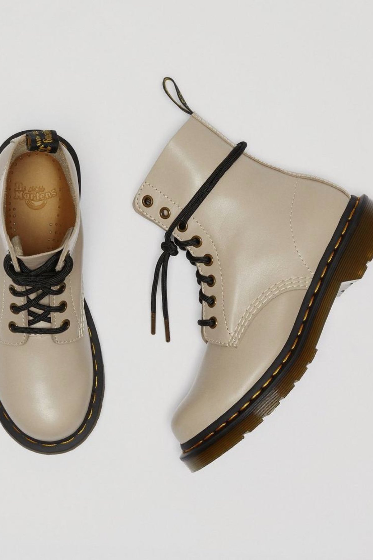 cream doc martens boots